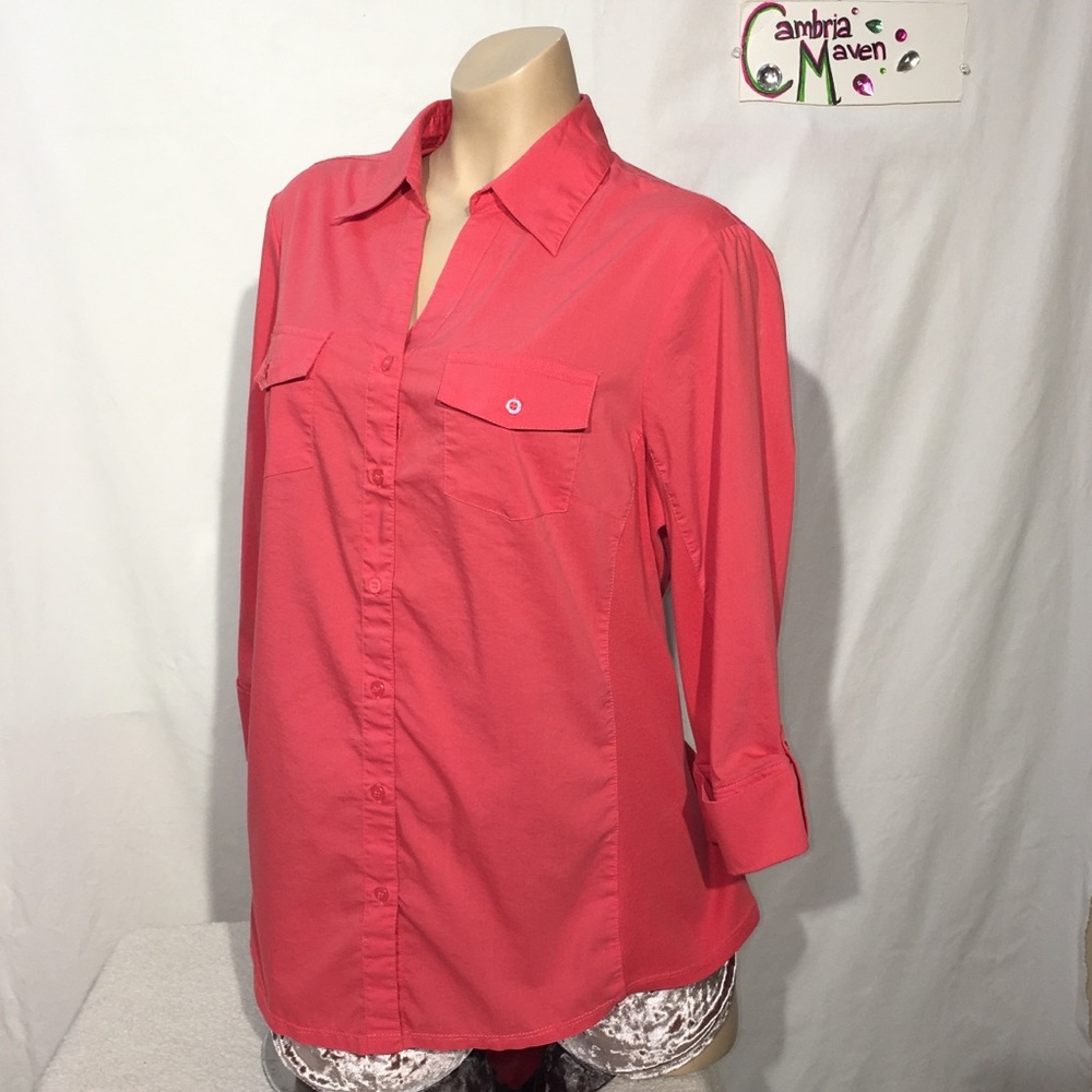 Cathy salmon 3/4 sleeve button down shirt